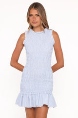 Kiki Smocked Mini Dress - Blue Stripe
