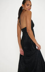 Paros Maxi Dress ~ Pleated Black Gloss