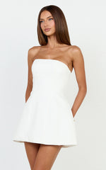 Catharine Mini Dress - Strapless A Line Dress in White