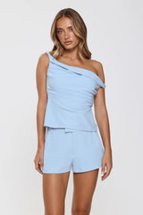 Smart Casual Tailored Off Shoulder Top Blue