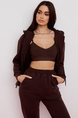 chocolate cotton fleece-back zip through hoodie