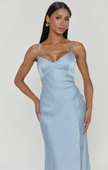 Logan Dress ~ Steel Blue Luxe Satin