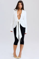 white draped tie front shirt