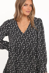 Frankie Long Sleeve Mini Dress - Black Floral