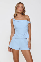 Smart Casual Tailored Off Shoulder Top Blue
