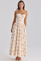 ivory vintage rose print cotton maxi dress