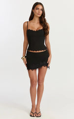 Primrose Top - Fitted Balconette Lace Trim Bodice Top in Black