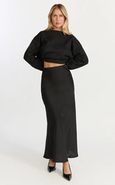 Amari Maxi Skirt - High Waisted Bias Cut Skirt in Black