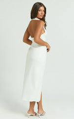 Lillibelle Midi Dress - Collared Button Down Bodycon Dress in Off White