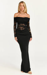 Suzanna Maxi Dress - Off Shoulder Lace Dress in Black