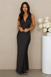 The Isabeau Satin Maxi Dress Black