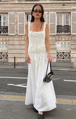 Bradshaw Maxi Dress ~ Rosette Mesh White
