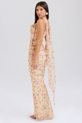 honeyflower print fluted hem maxi skirt