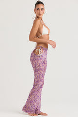 violet floral cutout trousers