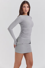 french grey boat neck long sleeve top