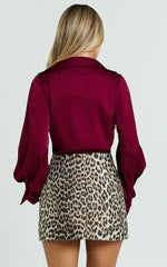 Zephyr Bodysuit - Plunge Neck Cowl Bodysuit in Wine