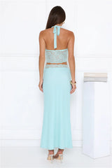 Style That Stays Halter Lace Crop Top Blue