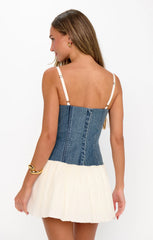 Tiffany Skort Dress ~ Denim with Cream Voile