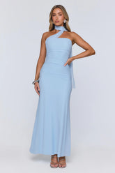 Evening Allure Mesh Strapless Maxi Dress Blue