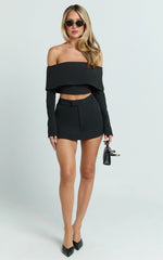 Ursula Top - Long Sleeve Off Shoulder Cropped Top in Black