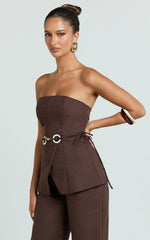 Goldie Top - Strapless Tie Waist Hardware Detail Top in Dark Chocolate