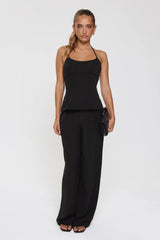 Linear Mood High Rise Straight Leg Tailored Pants Black