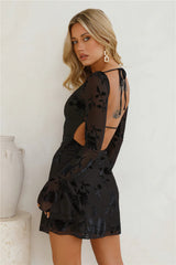 Golden Moon Long Sleeve Mini Dress Black
