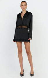 Gabrielle Top - Long Sleeve Shirt With Lace Trim in Black