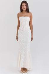vintage ivory embroidered godet maxi skirt