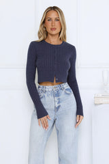 Knit Statement Cable Cropped Cardigan Navy