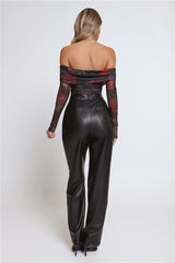 Roses In Bloom Long Sleeve Mesh Bodysuit Black