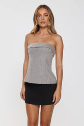 Soft Feminine Tailored Strapless Top Grey Pinstripe