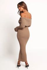 Domitia Off Shoulder Knit Dress - Brown