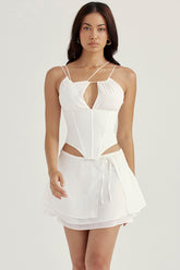 white floaty layered mini skirt