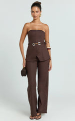 Goldie Top - Strapless Tie Waist Hardware Detail Top in Dark Chocolate