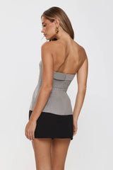 Soft Feminine Tailored Strapless Top Grey Pinstripe