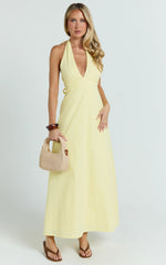 Connor Midi Dress - Halter Neck Tie Back Dress in Lemon