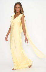 Maya Maxi Dress ~ Pale Yellow Luxe Satin
