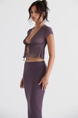 dark mauve tie front top