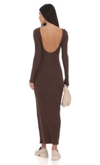 Ribbed Open Back Maxi Dress in Brown