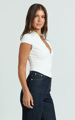Duncan Top - Cap Sleeve Slit Neck Zip Front Top in White