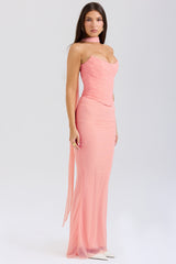 peach fluted hem maxi skirt