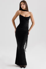black mesh maxi skirt with fluted hem