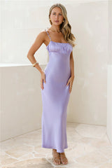 Crystal Glow Satin Maxi Dress Lilac
