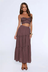 Icon Darling Strapless Polka Dot Crop Top Brown