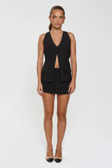 Monochrome Mood Tailored Vest Top Black