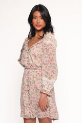 Sylvia Long Sleeve Mini Dress - Ivory Multi