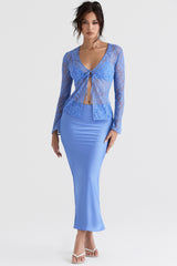 blue lace tie front top