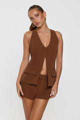 Monochrome Mood Tailored Vest Top Brown