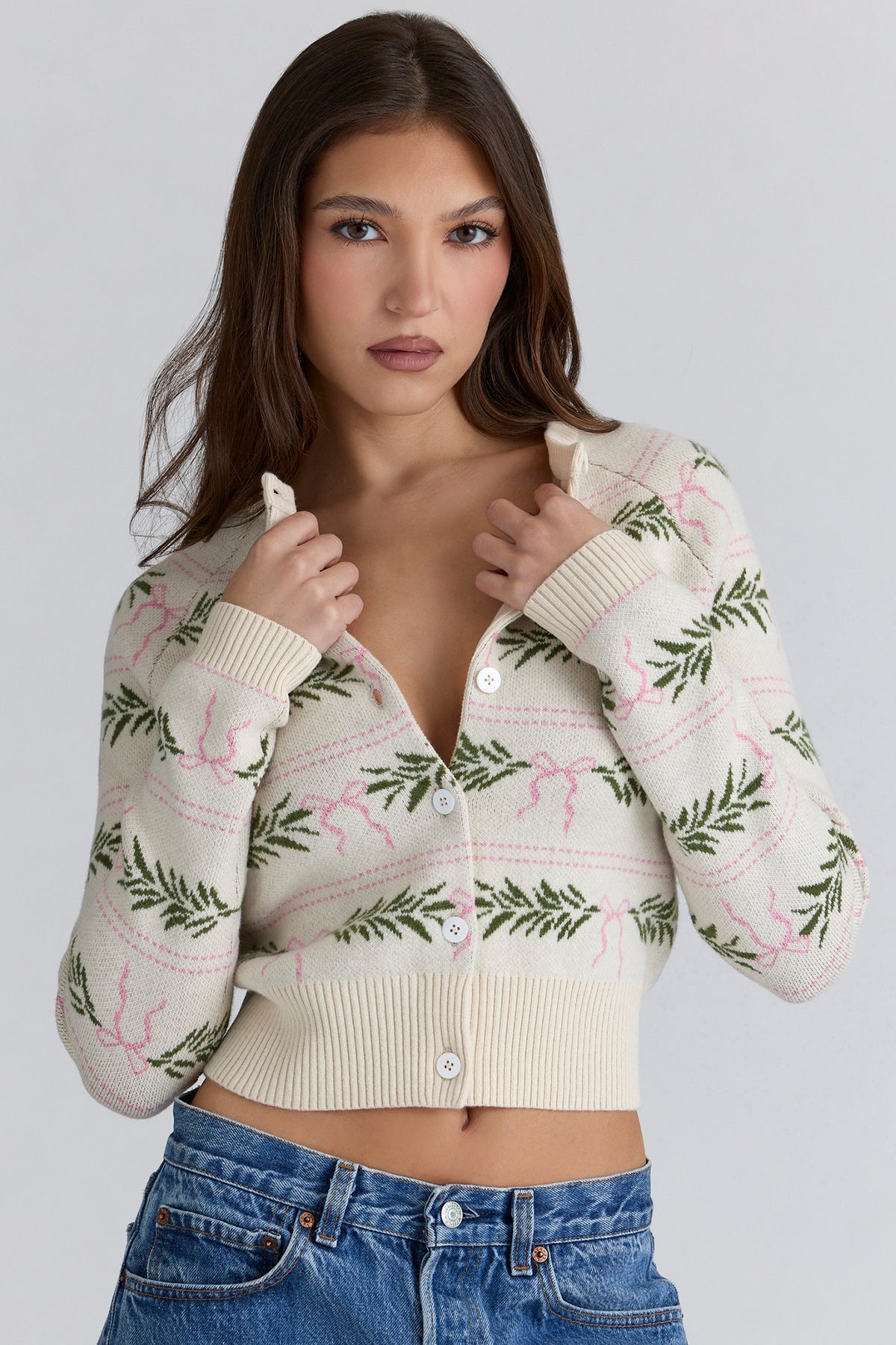 all over print wool cardigan